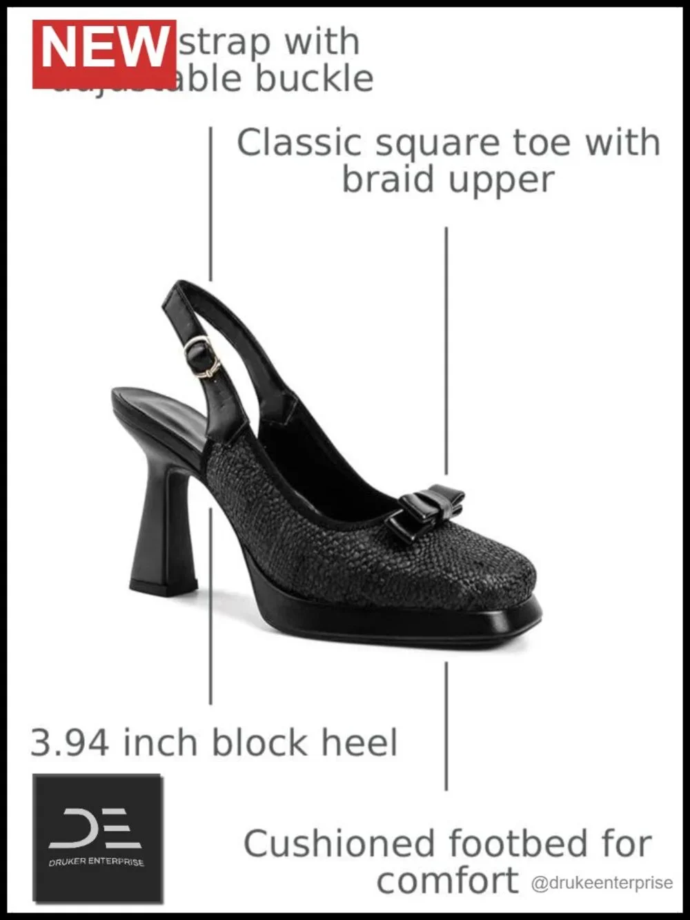 Women's Slingback Pumps Square Toe Block High Heels Platform Mary Jane Dress
